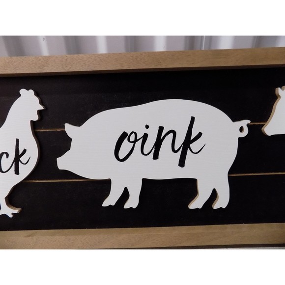 NEW Hen Pig Cow Pig Chuck Oink Moo Country Wall Art Rustic Home Farmhouse Wood - Picture 3 of 6